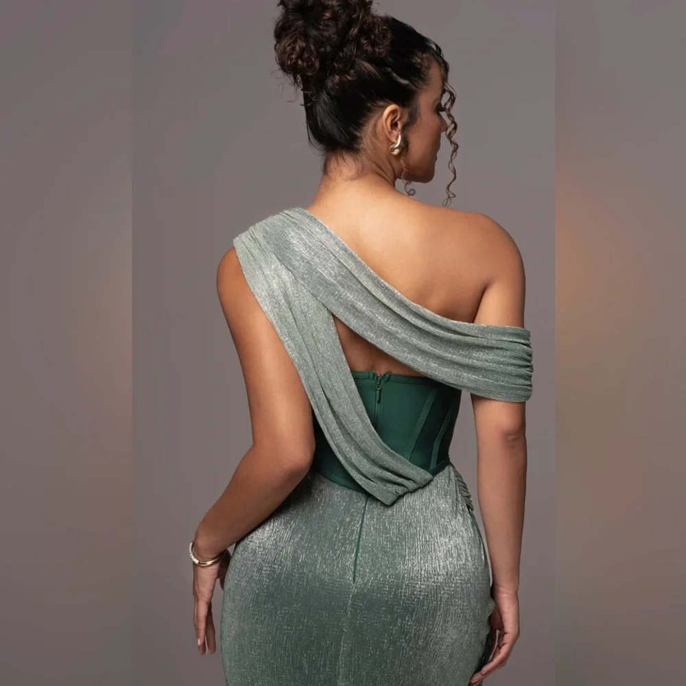 Green Celestina Draped Maxi Dress - JLUXLABEL - Picture 2 of 4